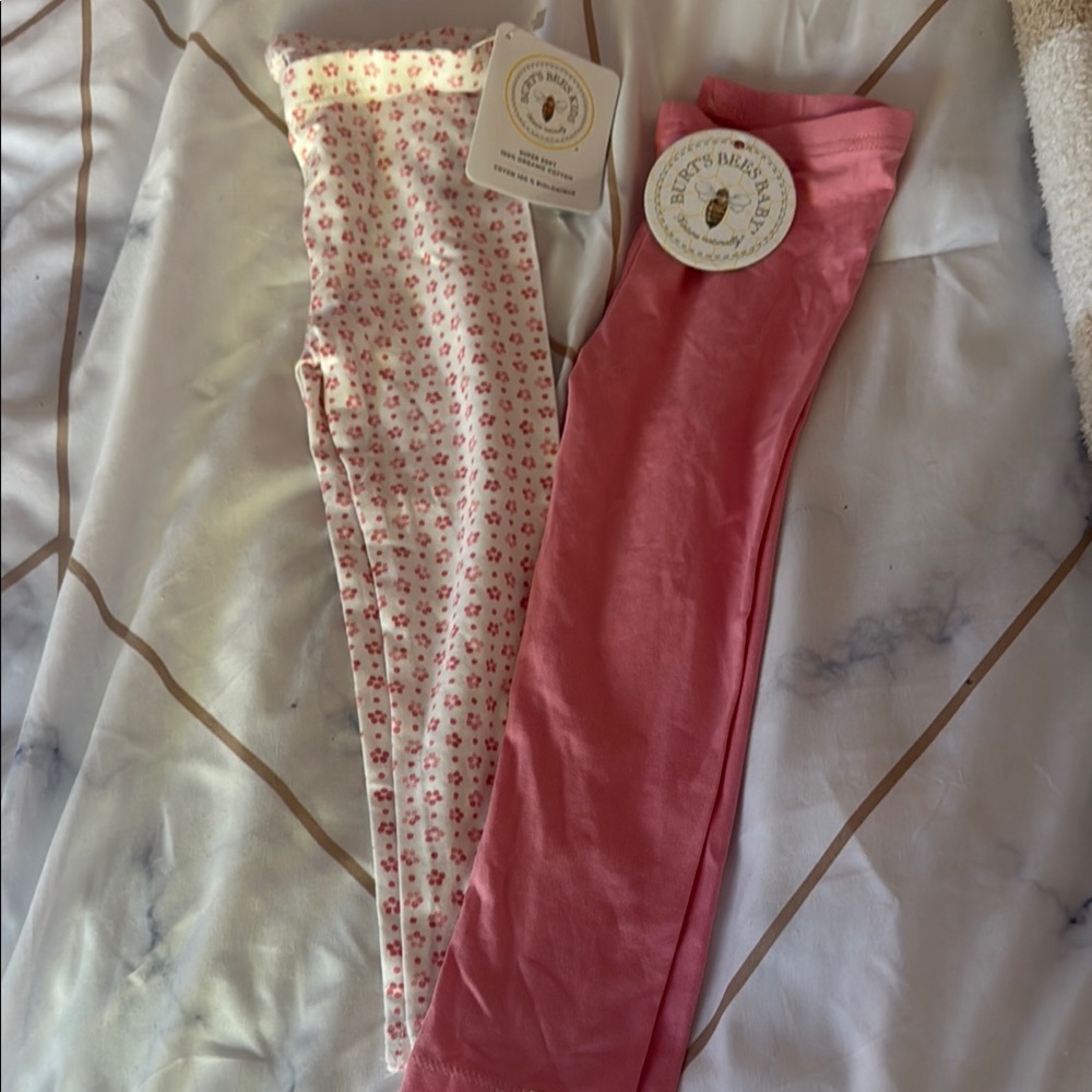 Burt's Bees kids 4T Pink and Floral Print Leggings 2 pack
